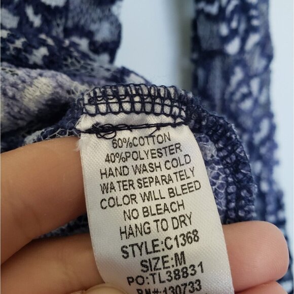 Artistic Works by Lu Womens M Blouse Bell Sleeves Mock Neck Lace Semi Sheer Blue - Picture 6 of 6